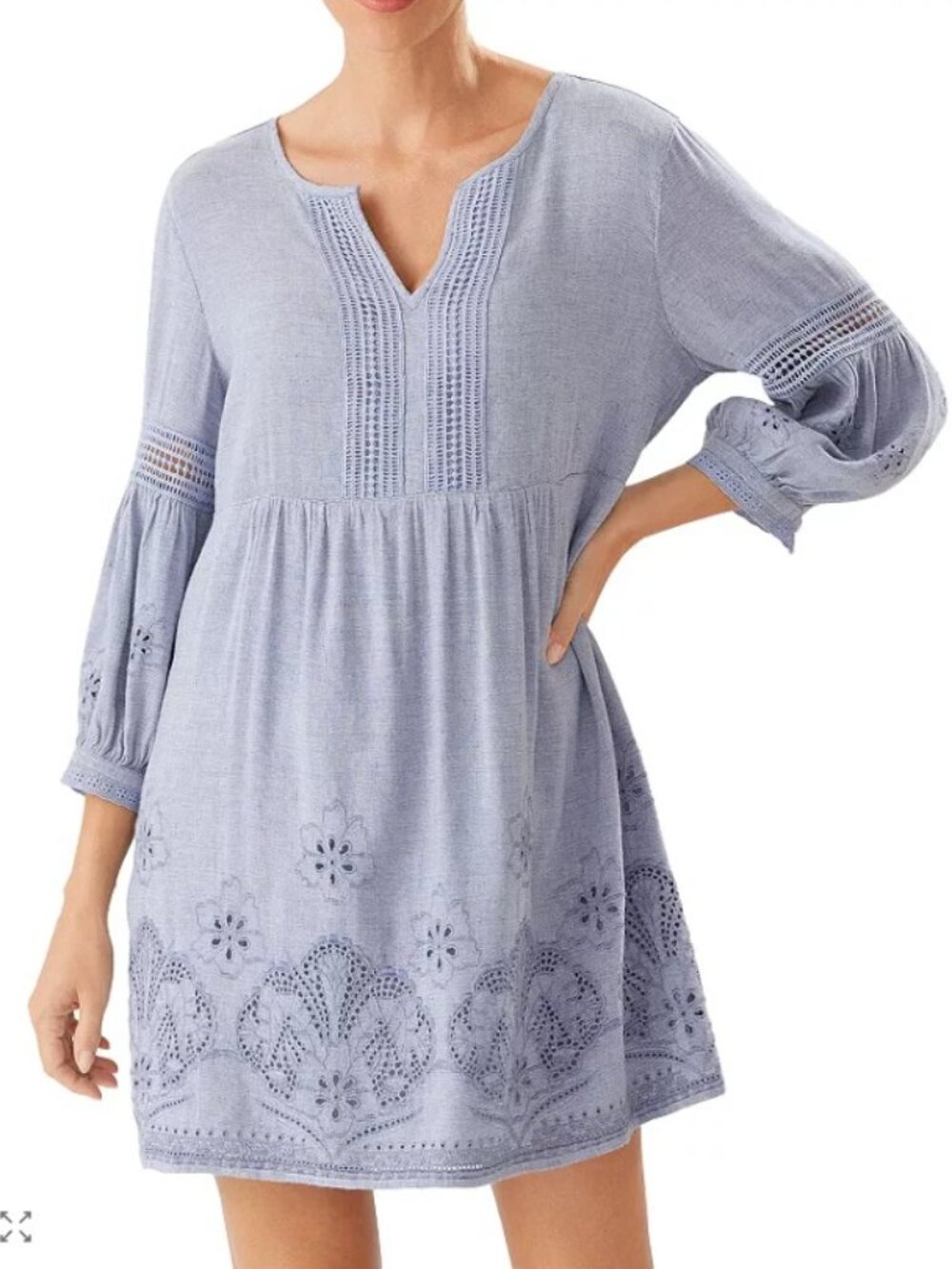 Tommy Bahama St. Lucia Split Neck Dress Swim Cover-Up Blue Size M